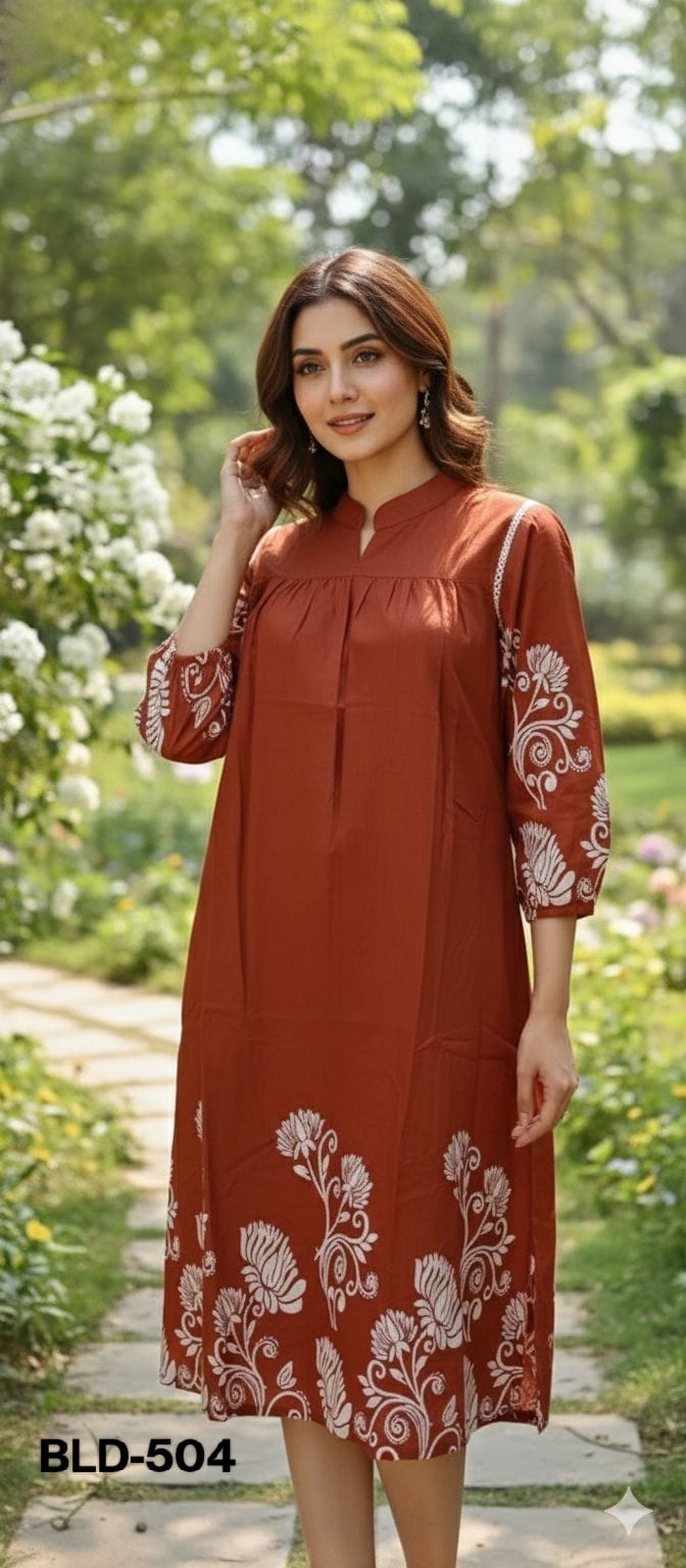 Women’s Printed Rust Brown Dress