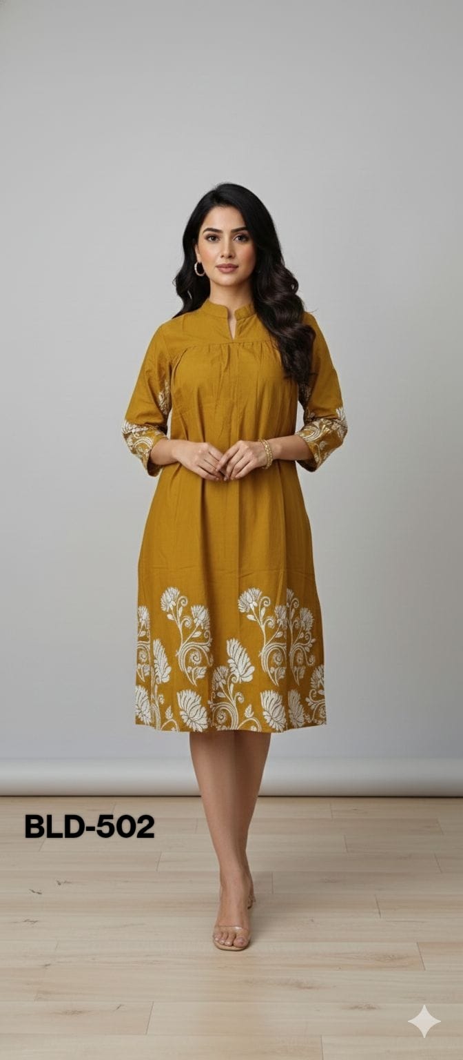 Women’s Printed Mustard Yellow Dress