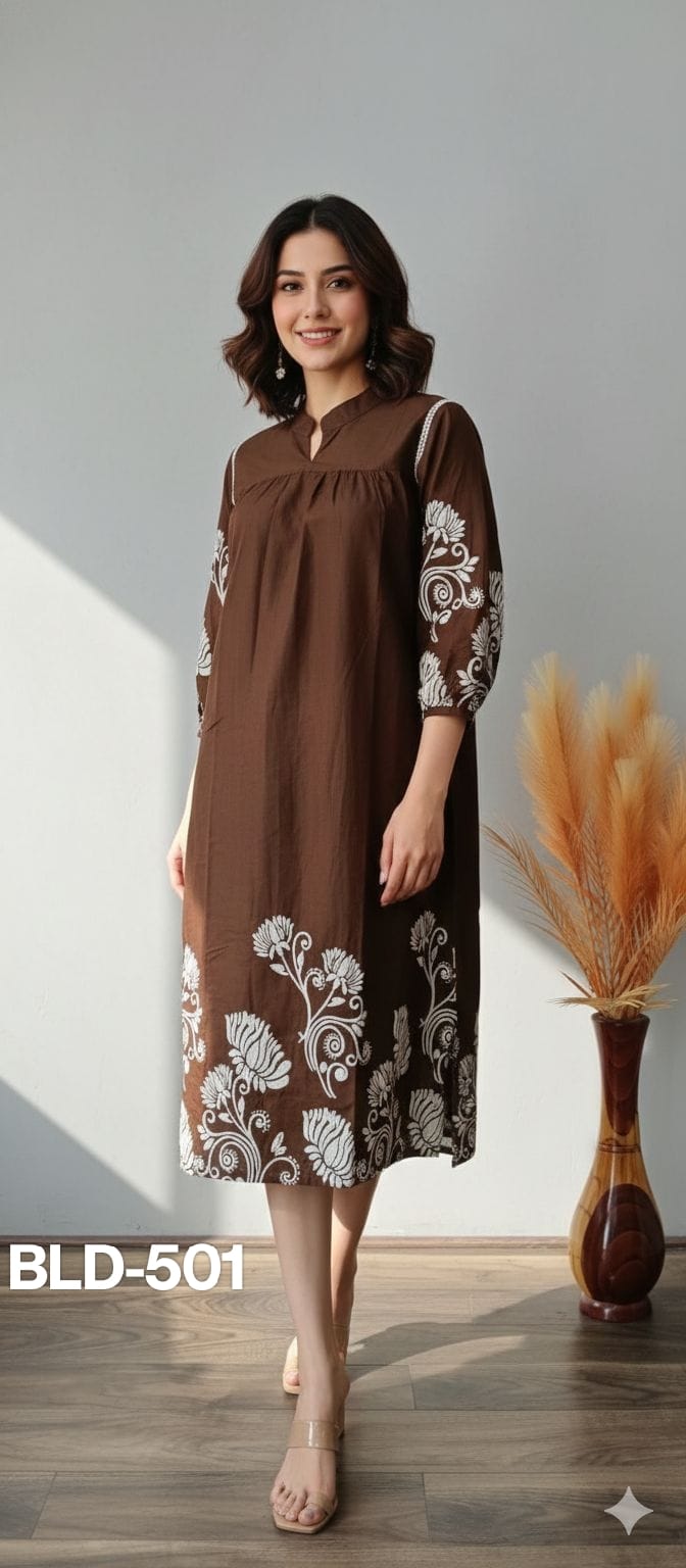 Women’s Printed Dark Brown Dress