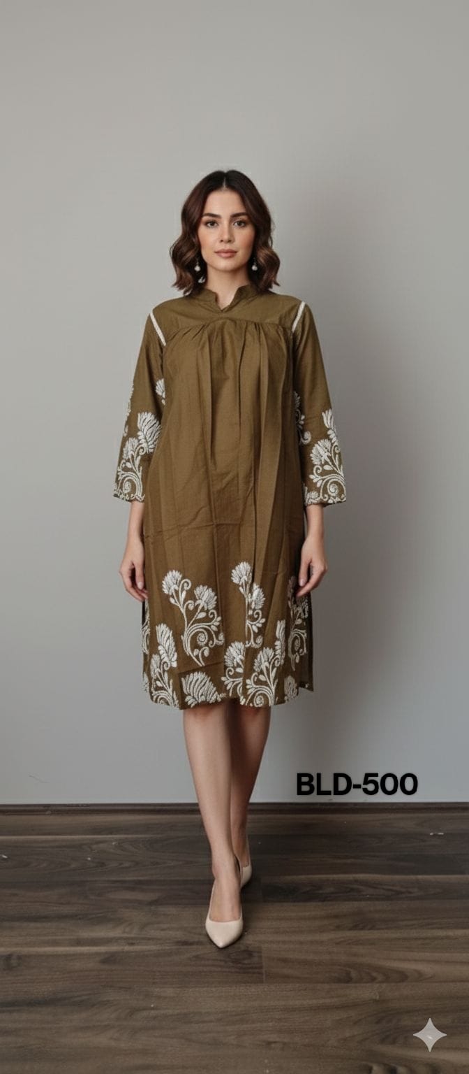 Women’s Printed Olive Green Dress
