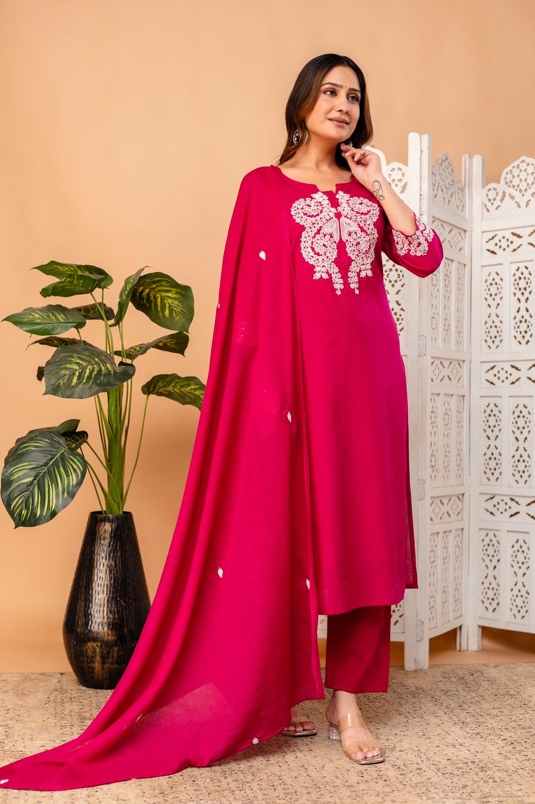 Cotton Embroidered Set – Rani Pink