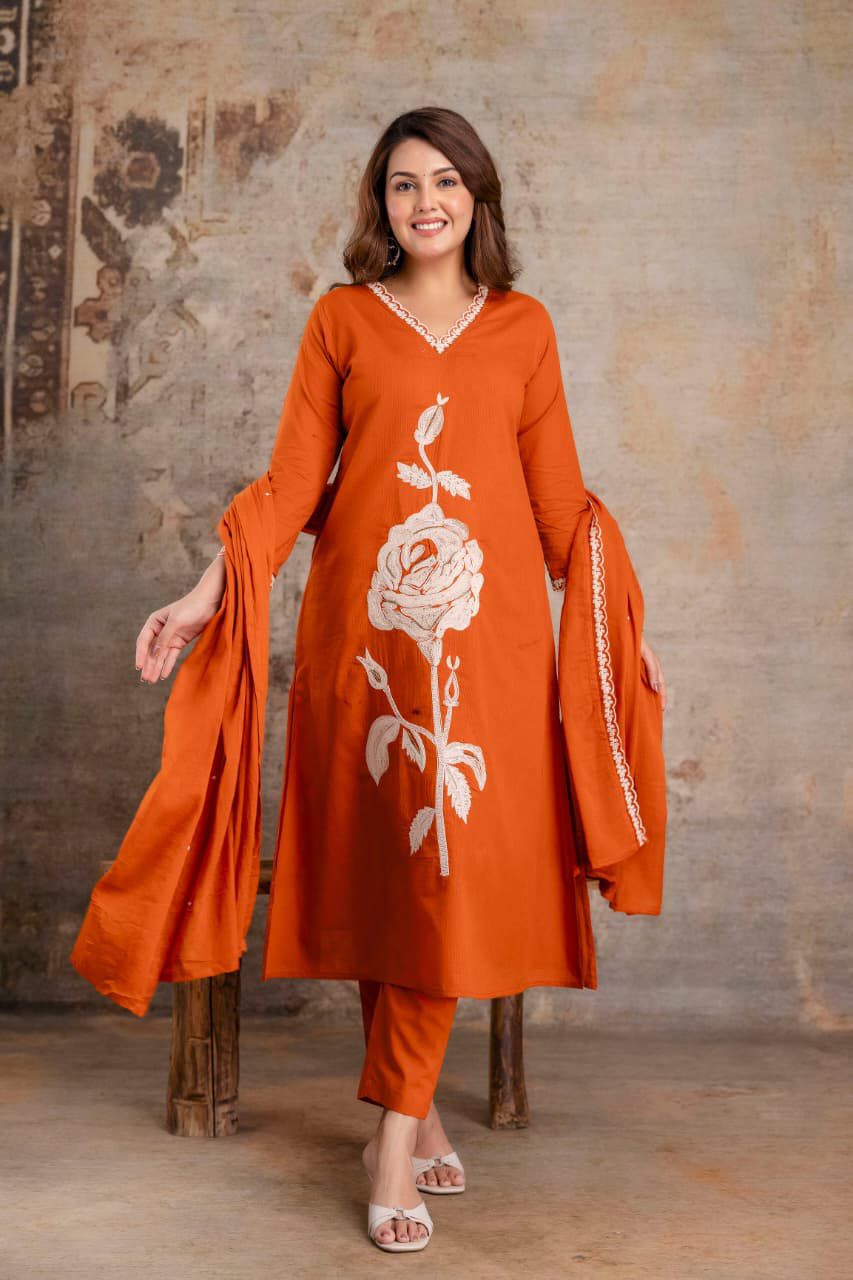 Cotton Embroidered Set – Burnt Orange