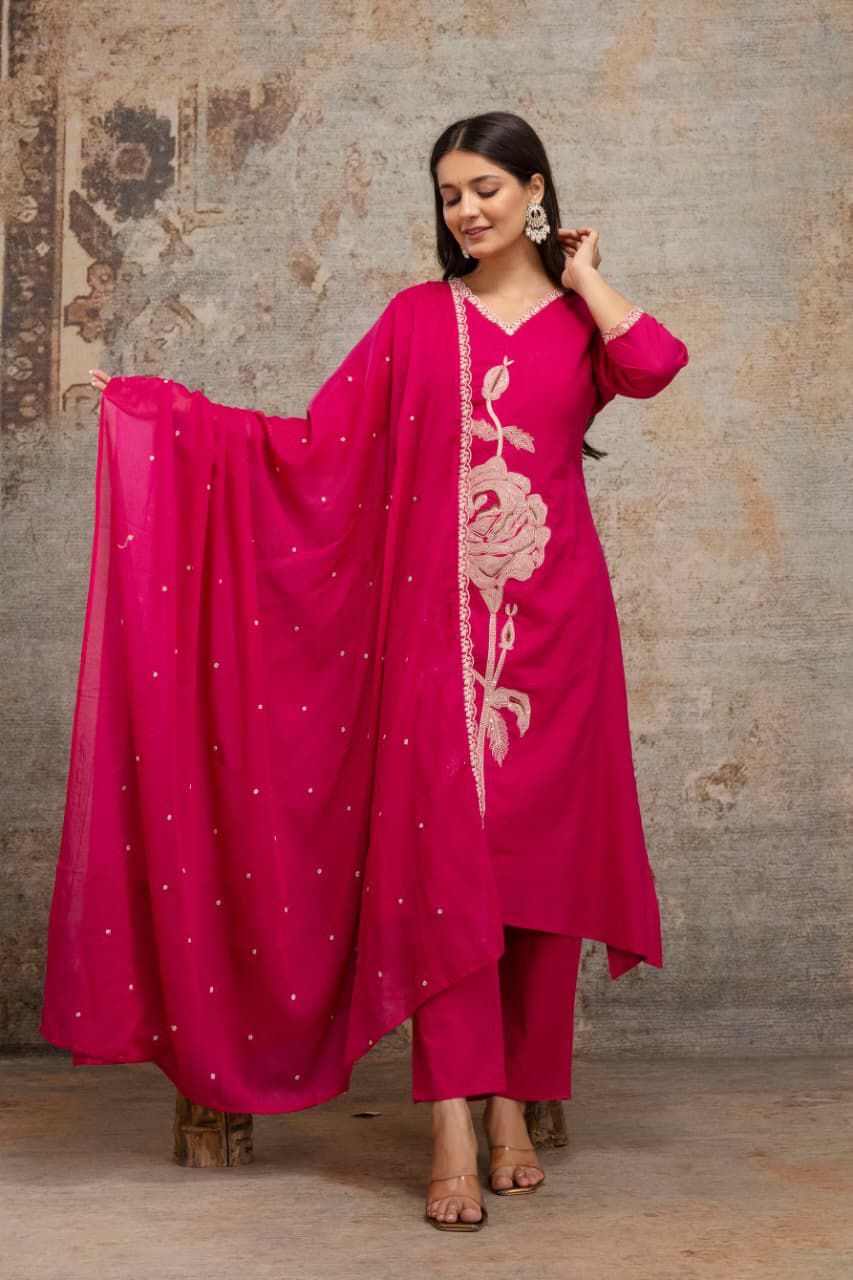 Cotton Embroidered Set – Magenta