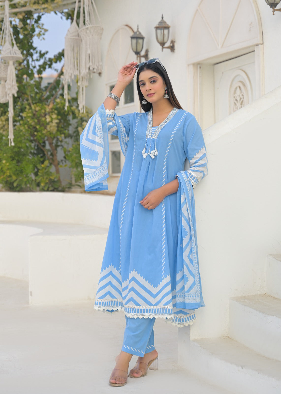 Festival Special: Sky Blue Printed Suit Set