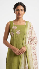 Mandira – Contemporary Handloom Kurta Set with Artistic Palm Motifs