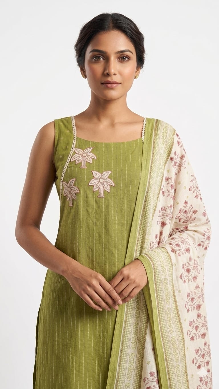 Mandira – Contemporary Handloom Kurta Set with Artistic Palm Motifs