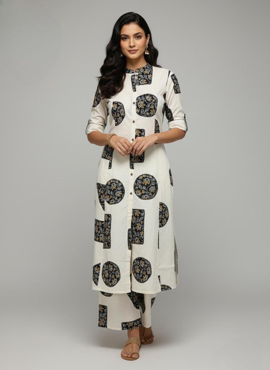 Women’s Stylish Off-White Kurti Set